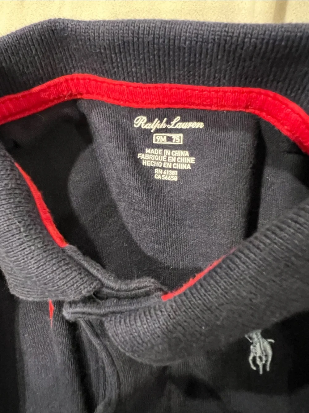 Polo by Ralph Lauren Navy Polo Romper with Multicolor Pony Embroidery - 9 months